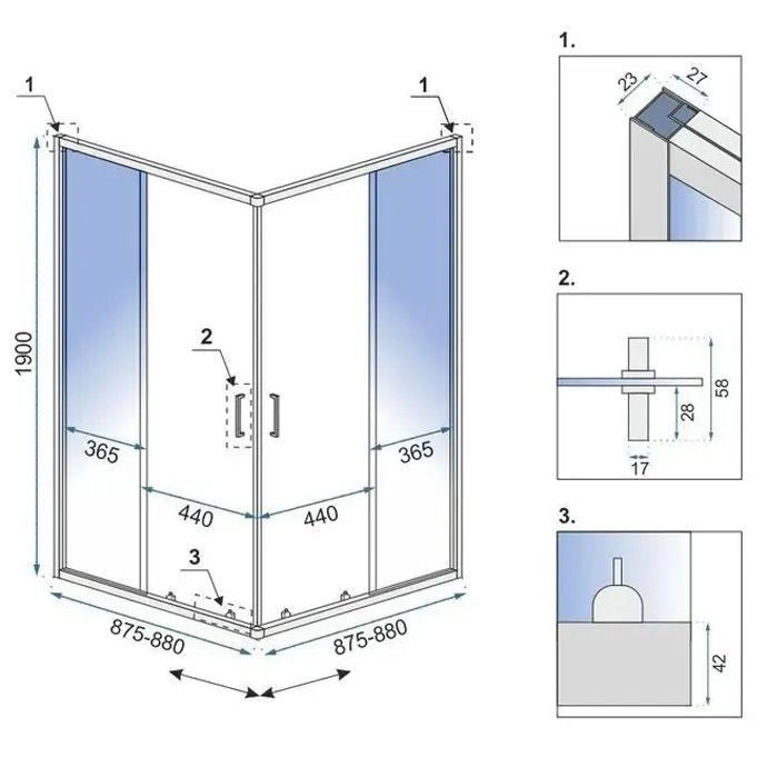 Cabina Doccia Rea City 90x90 Nickel Brush senza piatto doccia