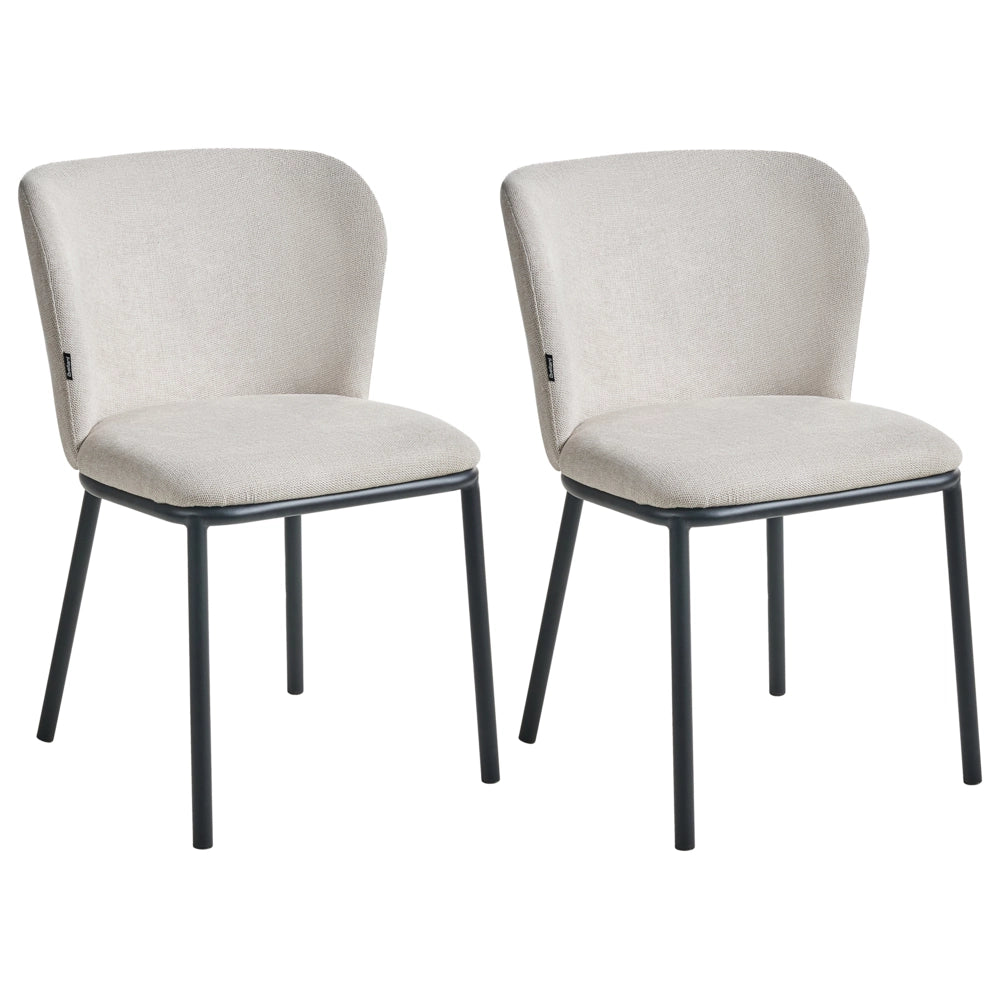 Set di 2 sedie da pranzo in tessuto Tappezzeria beige chiaro Gambe in metallo nero Design moderno e retrò