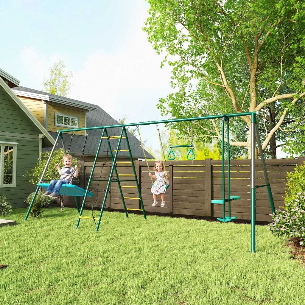 Set 5 in 1 Altalena Nido per Bambini con Anelli e Doppio Sedile ¨C zephmum ¨C Grigio 440x175x203 cm