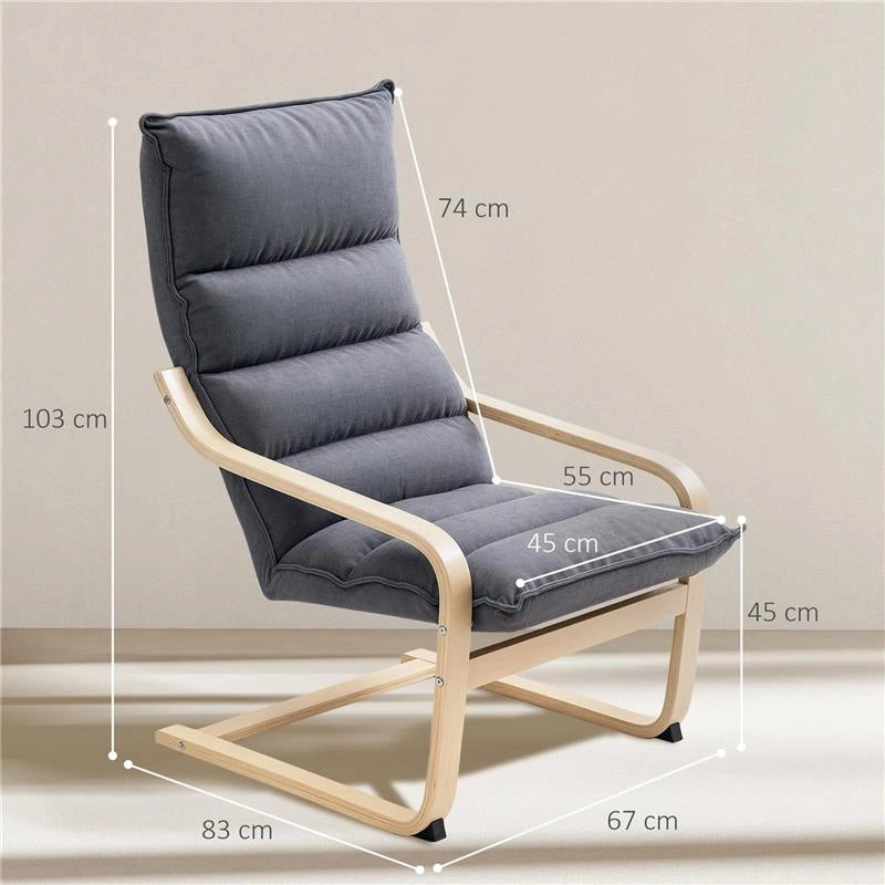 POLTRONA A DONDOLO MODERNA CON BRACCIOLI IN LEGNO E CUSCINI SPESSI IN VELLUTO 67X83X105 CM GRIGIO