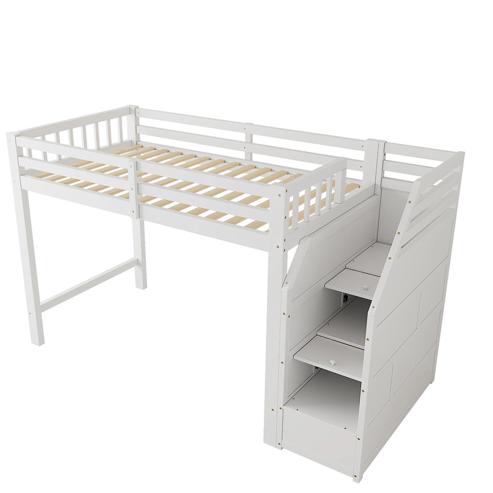 Letto mezzanino 90x200cm - Xylo - bianco, EN747, doghe, spazio vestizione
