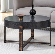 Tavolino rotondo nero ? 68 cm in MDF e metallo; altezza 39 cm
