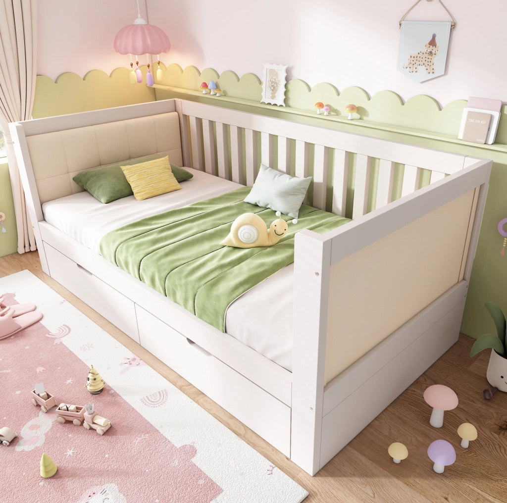 Letto singolo a divano 90x190 cm bianco con 2 cassetti