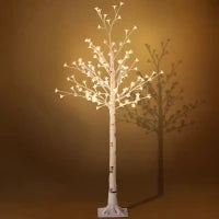 Albero illuminato con 120 LED, 3 livelli di luminosità, bianco caldo, corteccia realistica, 21x21x150 cm, Bianco
