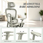 Sedia da ufficio ergonomica in mesh con poggiatesta regolabile, supporto lombare e poggiapiedi beige