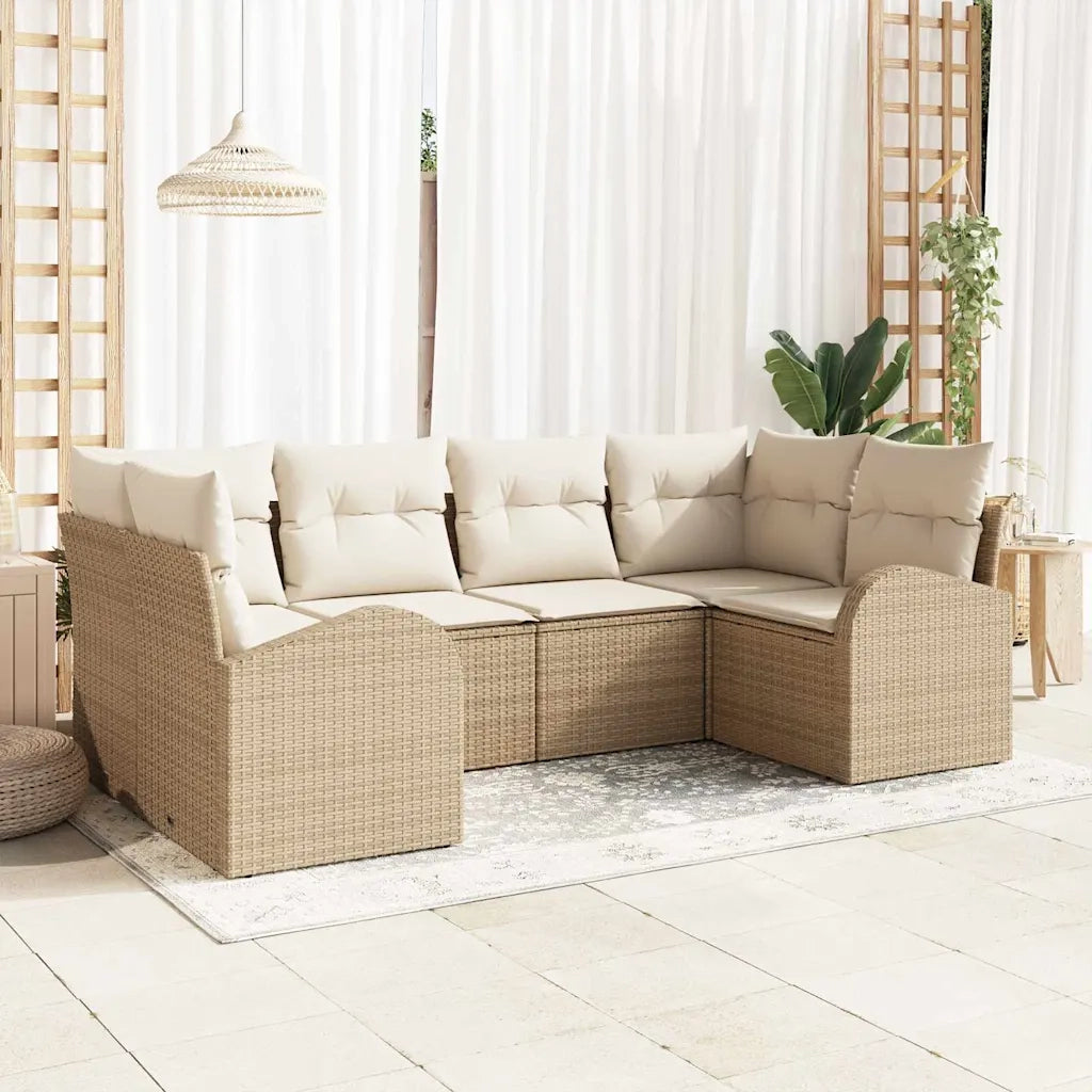 Set Divano da Giardino 6 pcs Beige Rattan in Polipropilene