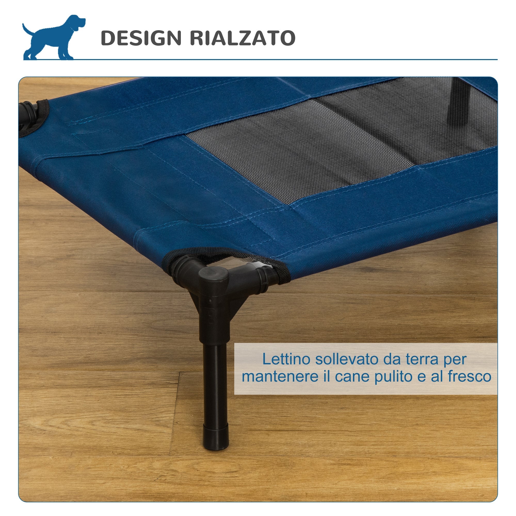 Lettino per Cani Rialzato con Seduta Traspirante 61x46x18 cm in Acciaio e Tessuto Marrone e Nero