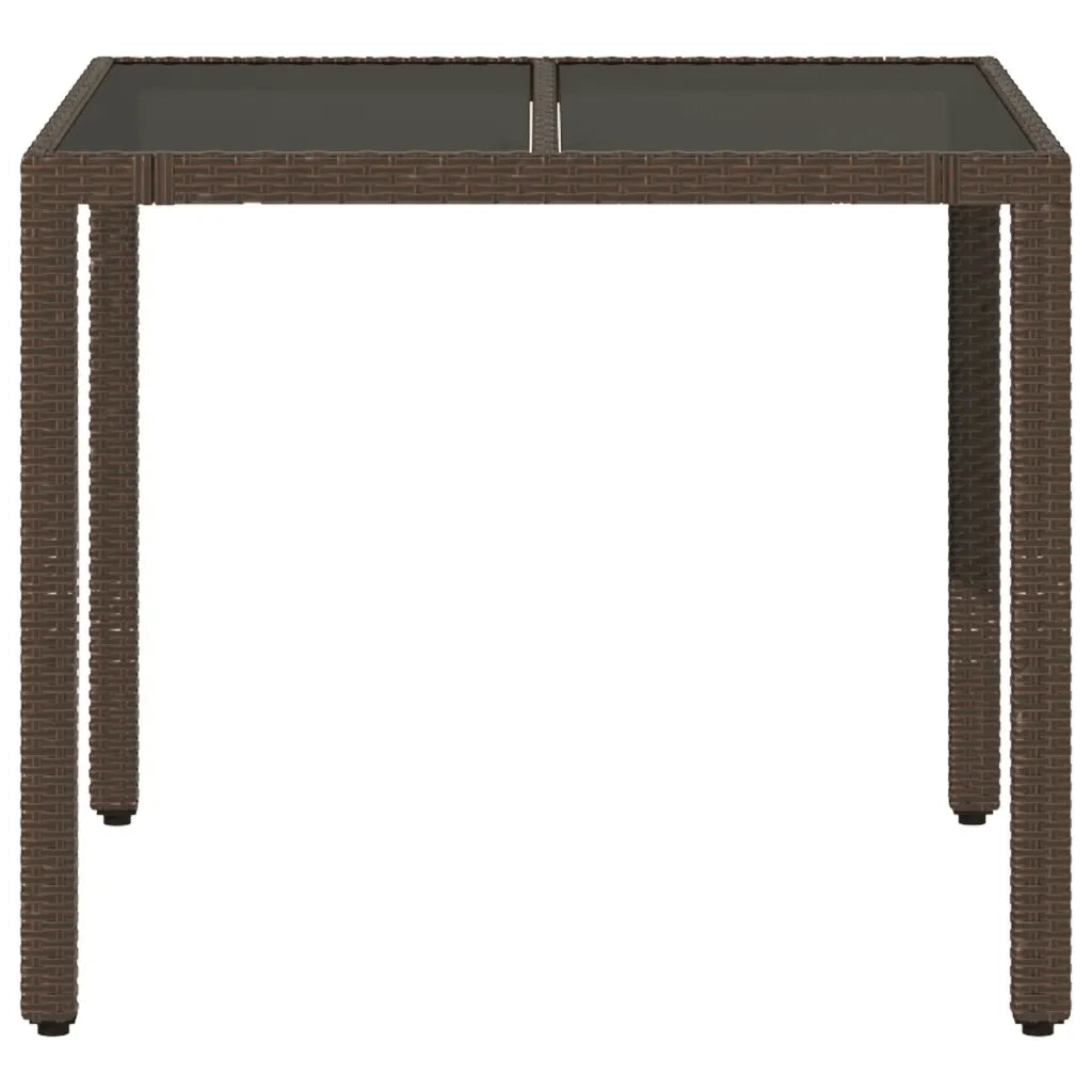Tavolo da Giardino Piano in Vetro Marrone 90x90x75cm Polyrattan 365587