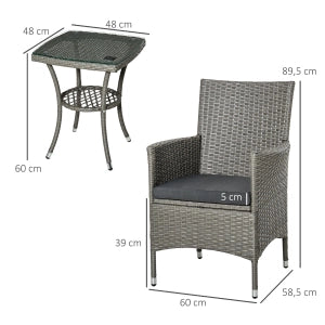 Set Bistrot da Balcone in Rattan ¨C MINIMAL ¨C 3 Pezzi, Tavolino, 60x58.5x89.5 cm