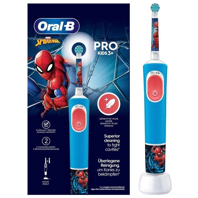 Oral-B Spazzolino Elettrico Ricaricabile Pro Kids con personaggi Marvel Spider-Man, 2 Testine, da 3 Anni In Su. 1 Spazzolino