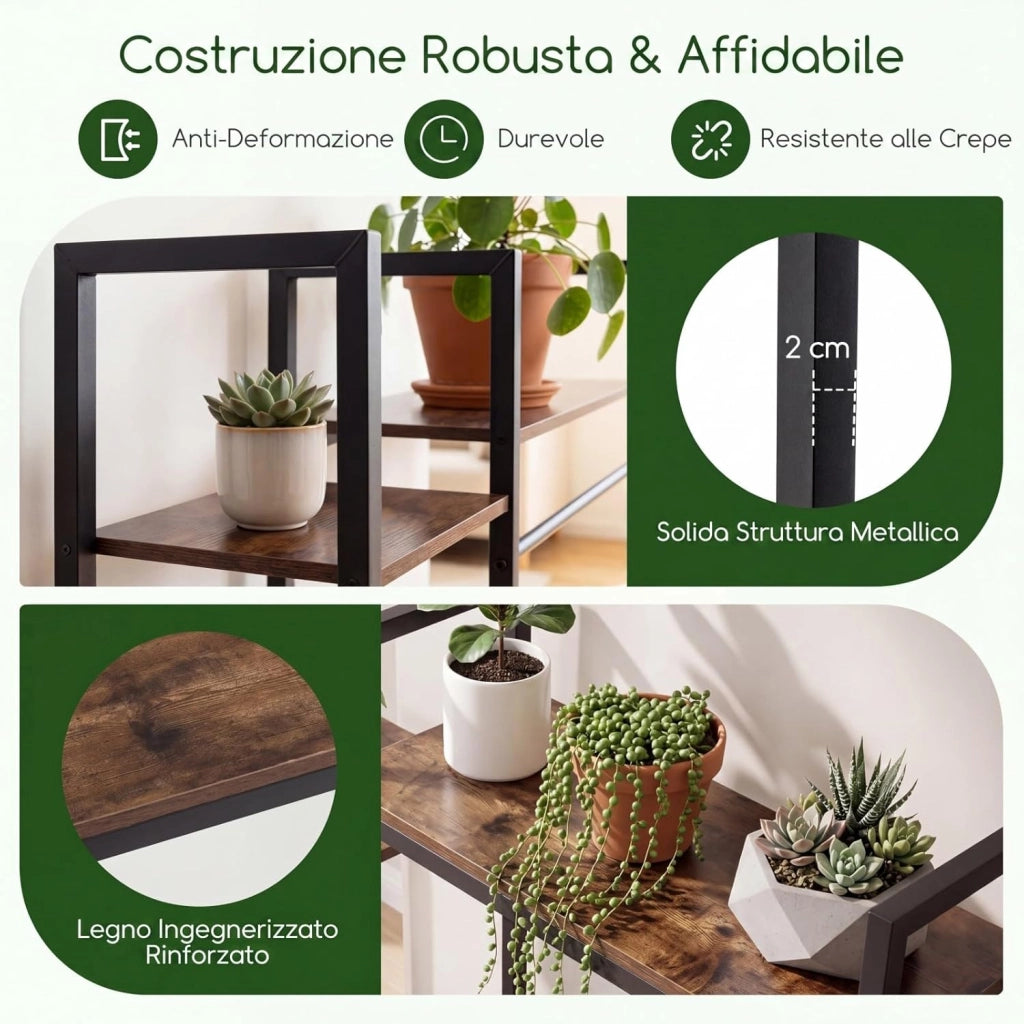 Scaffale Portapiante con Luci Regolabili, Scaffale Portavasi a 10 Ripiani con Telecomando e 4 Modalità d'Illuminazione, Portafiori da Interno ed Esterno in Legno e Metallo, Marrone