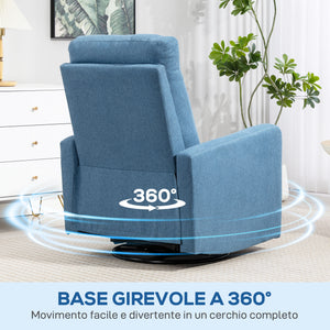 Poltrona Relax Reclinabile Manualmente a 135° Girevole a 360° con Funzione Dondolo Blu