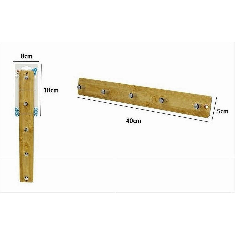 Trade Shop - Appendiabiti Appendino Parete Metallo Legno 5 Posti Ganci Giacche Vestiti 79548 -