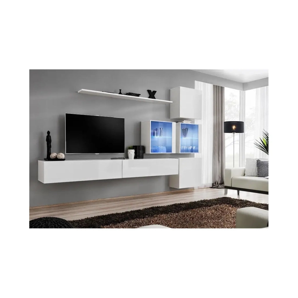 Mobile da salotto murale SWITCH XIX design, colore bianco lucido.