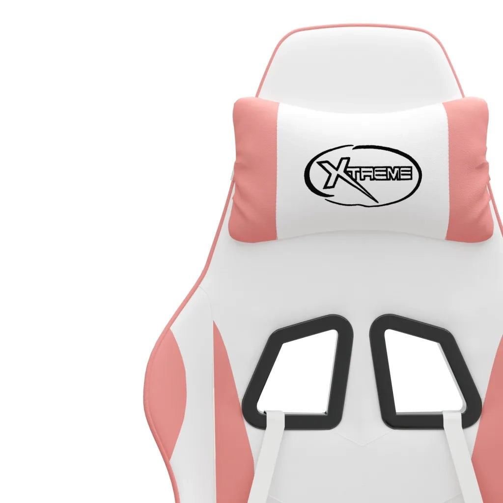 Sedia da Gaming Girevole Poggiapiedi Bianca e Rosa Similpelle