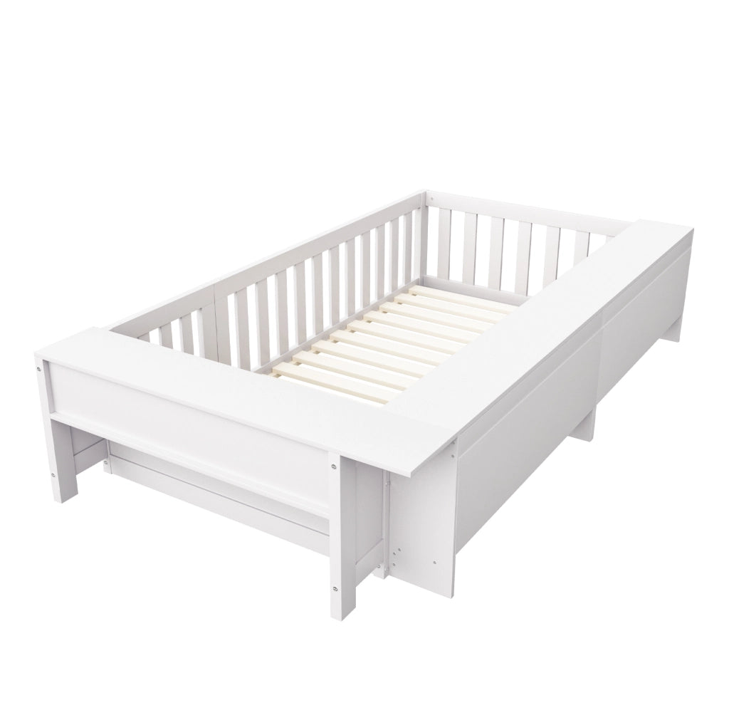 Letto per bambini 90x200 cm con contenitori e sponde di sicurezza; bianco