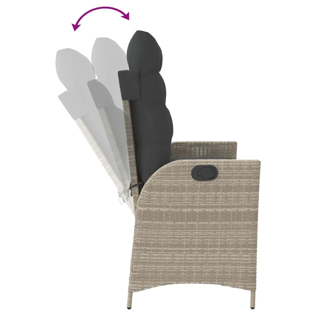 Panca Reclinabile Giardino con Cuscini-Sgabello-Sedia da esterno Grigio Chiaro Polyrattan 354992