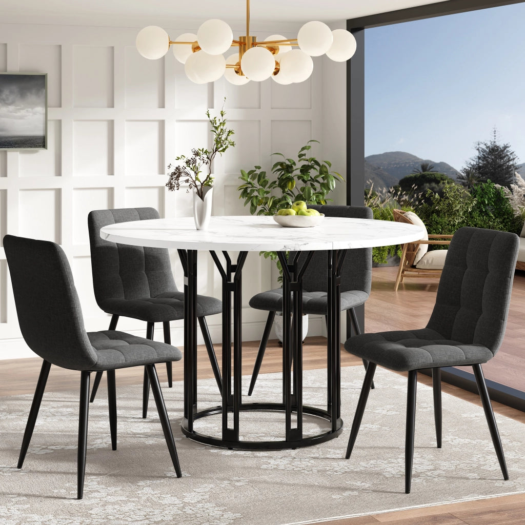 Tavolo da pranzo rotondo in MDF e metallo con effetto marmo, piedini regolabili, per cucina e soggiorno 100 × 100 × 74 cm