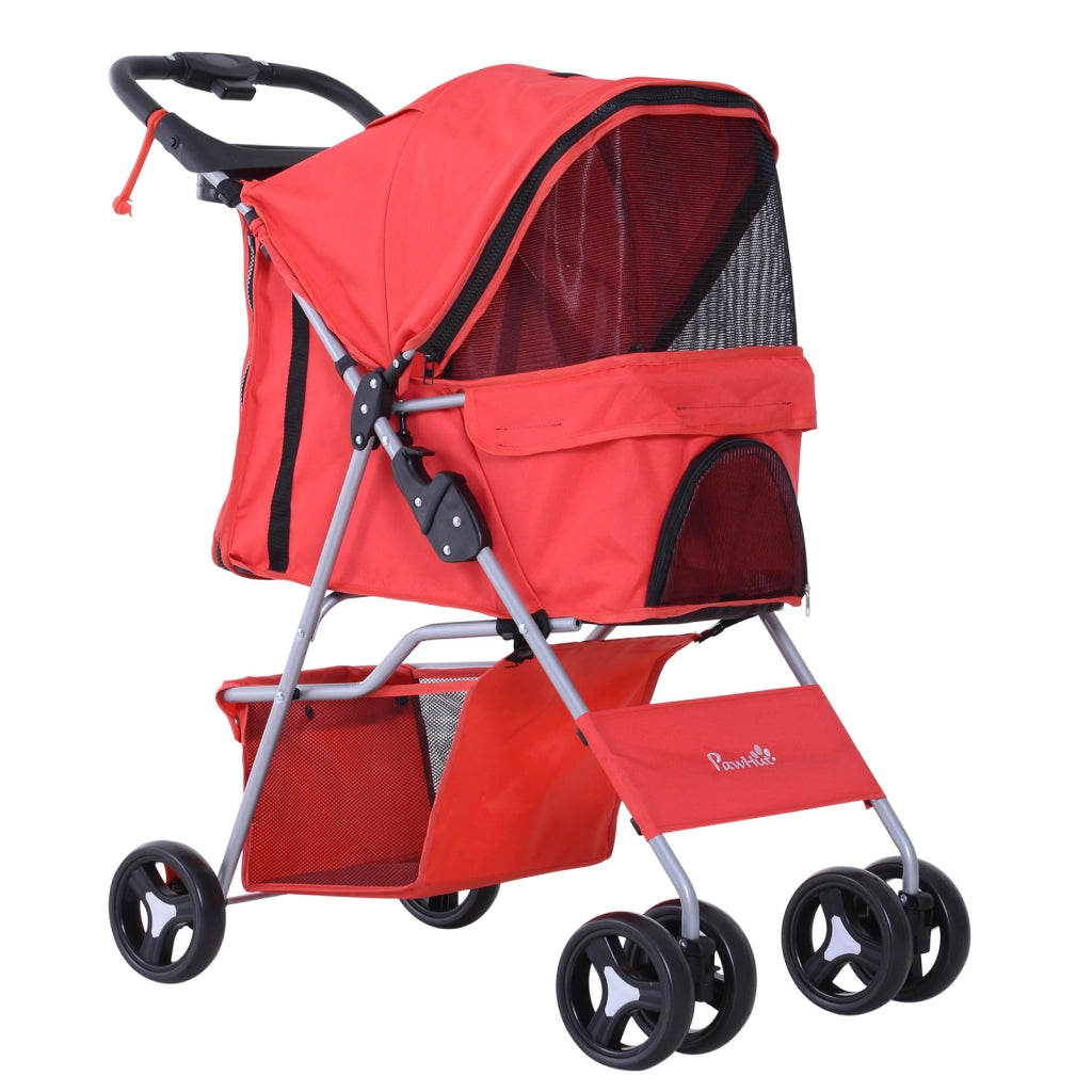 Carrello per Cani con Toldo ¨C zephmum ¨C 77x45x99.5 cm Rosso Tela Oxford