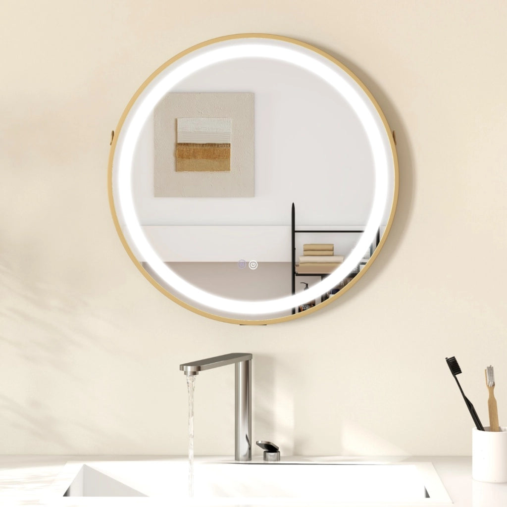 Specchio da bagno antiappannamento con interruttore touch per illuminazione-Specchio con gancio cinghia di sospensione luce led a 3 colori