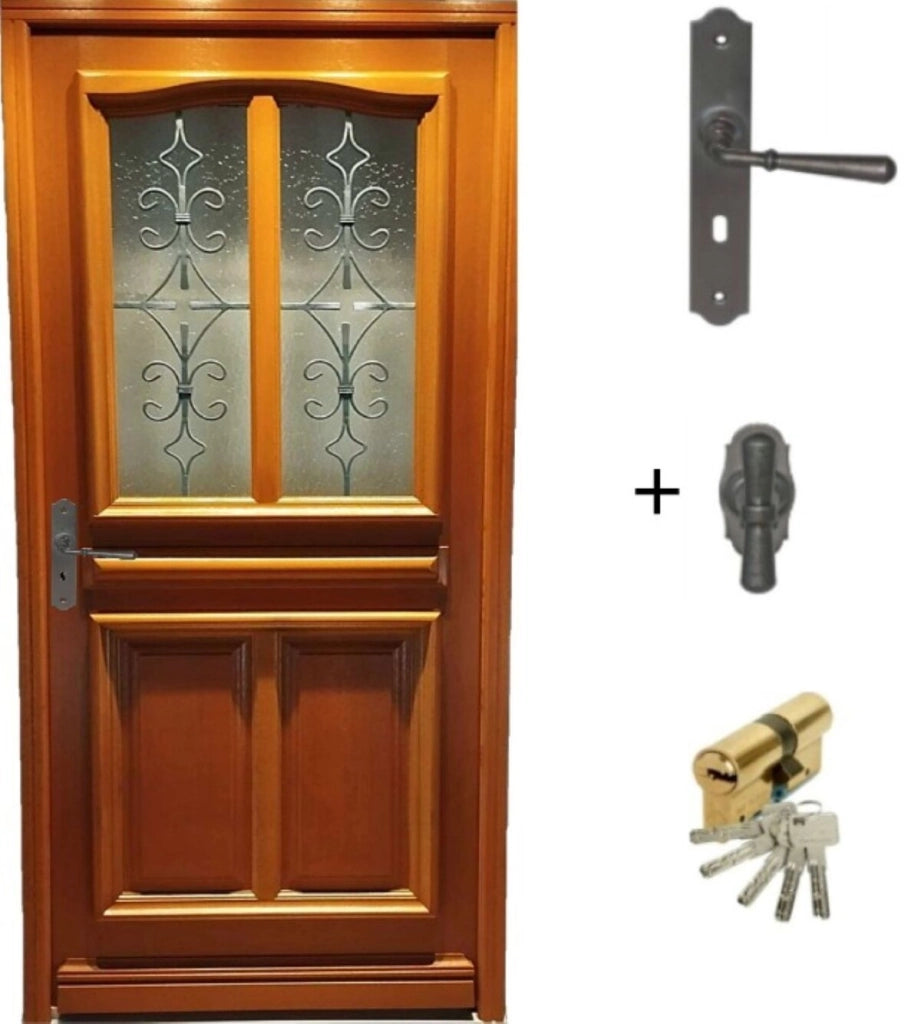 Porta d'ingresso in legno smaltato, Vauban, H.215xl.90 p. destra + Dimensioni maniglia e canna (rif. 010403RFP) Tabella senza maniglia