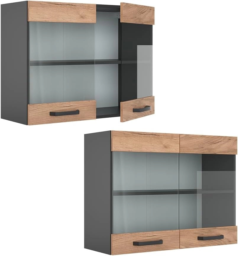 Mobile da cucina in vetro R-Line, Quercia dorata, 80 cm, per la libera combinazione all'interno di sistemi cucina modulari