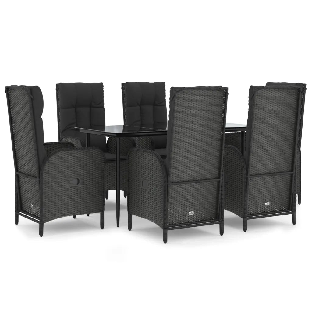 Set da Pranzo da Giardino 7 pz Nero con Cuscini in Polyrattan