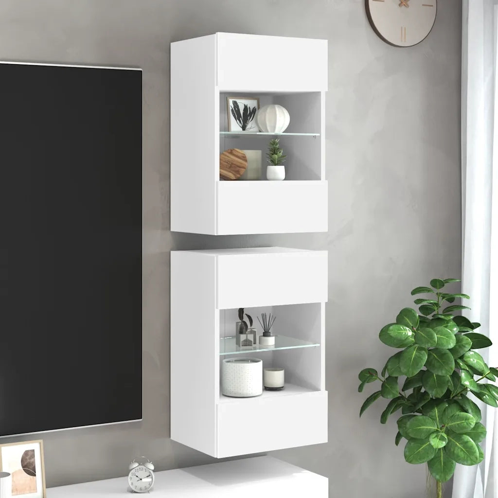 Mobili TV a Parete con Luci LED 2pz Bianchi 40x30x60,5 cmcod mxl 134116