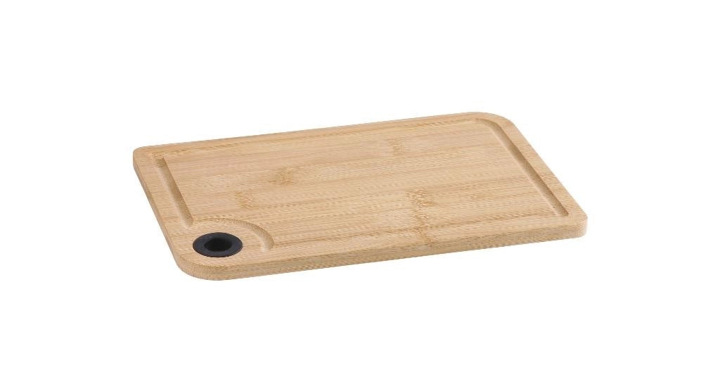 Tagliere da Cucina in Legno di Bamboo con Bordo Raccoglisugo 25 x 16 cm