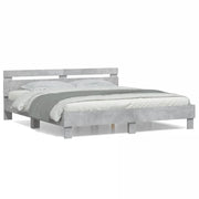 Letto matrimoniale | Letto per adulti | Giroletto Testiera Grigio Cemento 200x200 cm Legno Multistrato
