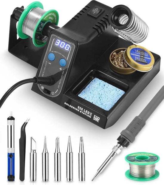 Stazione saldatura 60W con regolazione temperatura e display - Kit completo di saldatura con pompa desoldatura e punte saldatura