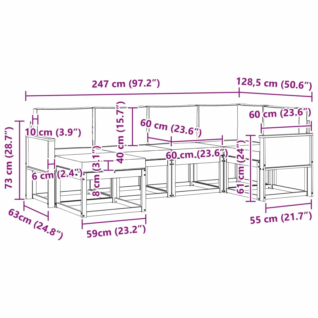 Set di divani da esterno 6 pz Naturale e Grigio Chiaro 3385352