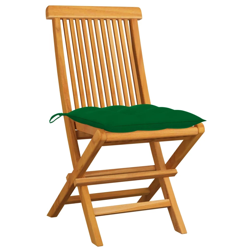 Sedie da Giardino con Cuscini Verdi 2 pz in Massello di Teak 3062480