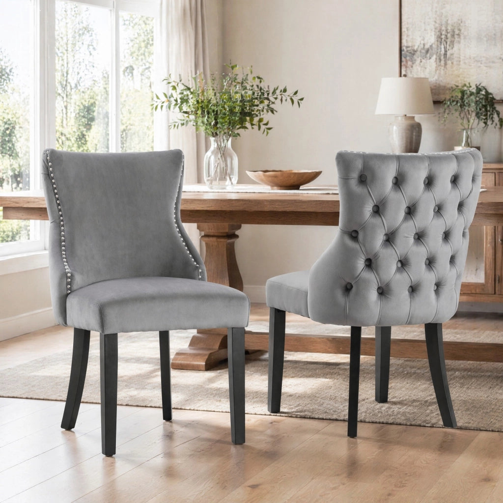 SEDIA da pranzo in velluto grigio con gambe in legno massello