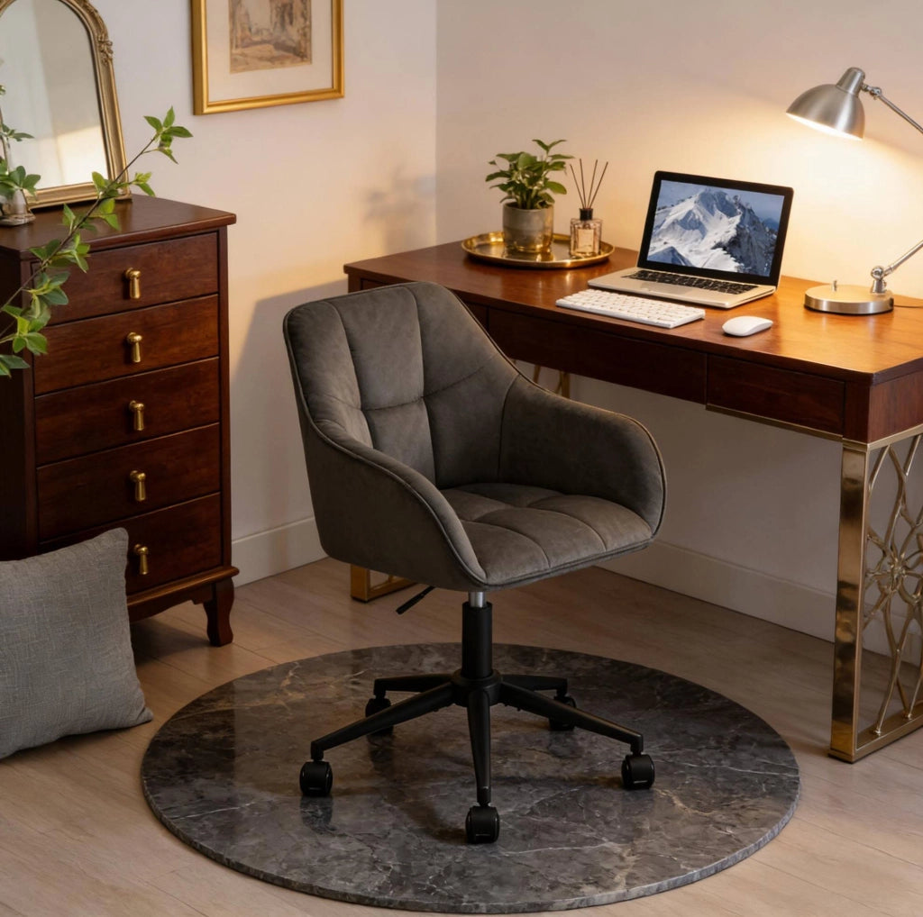 Sedia ergonomica girevole in velluto grigio scuro per ufficio e casa