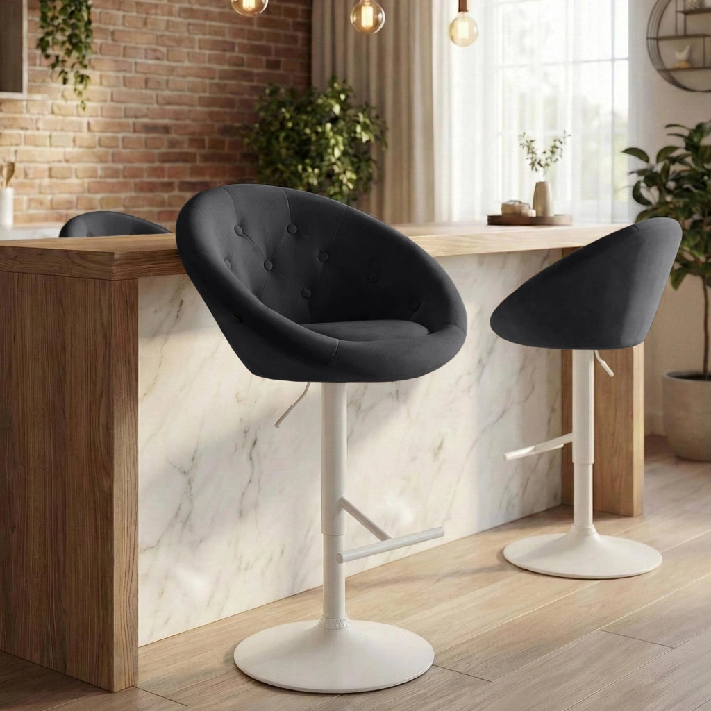 Sgabello da bar London in velluto bianco 3