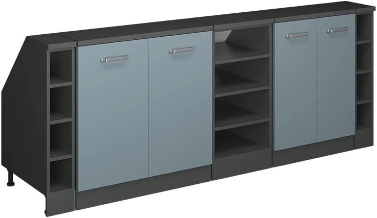 Set di mobili sottotetto Rion, Grigio-blu, 210 cm Set di 5 carcasse armadio profondità 60 cm, adatto per il salvaspazio sotto tetti spioventi