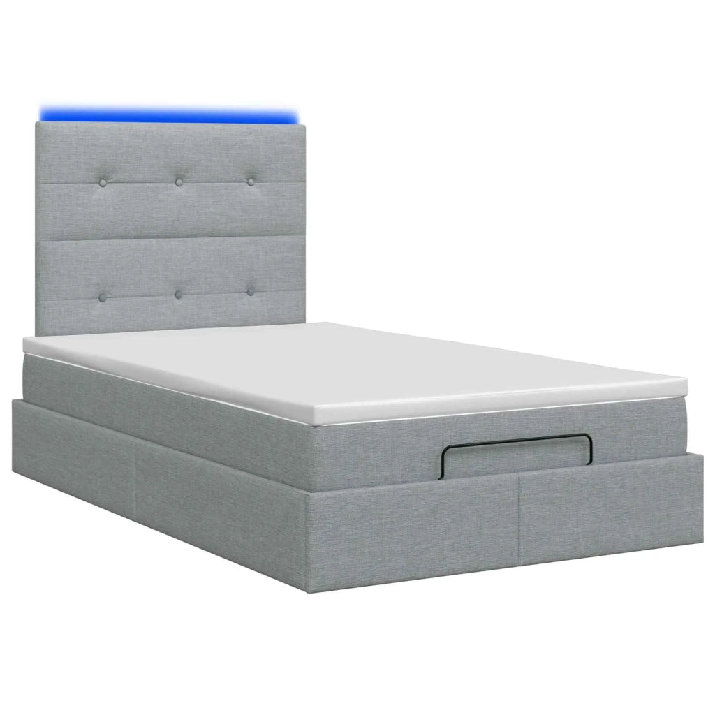 Letto Ottomano con Materasso e LED Grigio Chiaro 120 x 200 cm 3458062