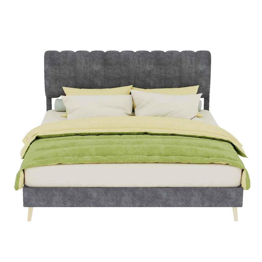 Letto imbottito moderno con testiera morbida, 160x200 cm, grigio
