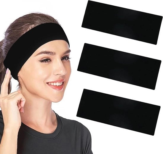 Tre pezzi di fascia per capelli nera larga antiscivolo per donne - 75 cm Fascia per capelli elastica per corsa, ciclismo, yoga e fitness