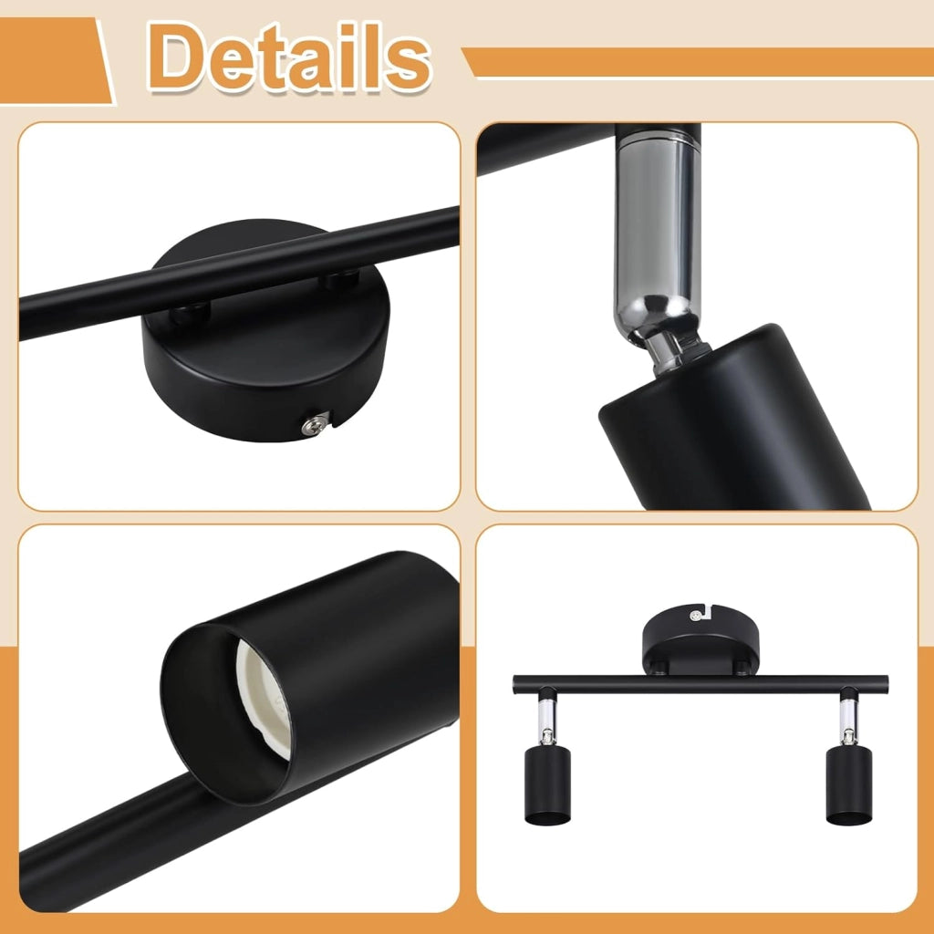 ZMH Faretto da soffitto neri 2 luci GU10 rotativi 330° anche parete per corridoi camere salotti