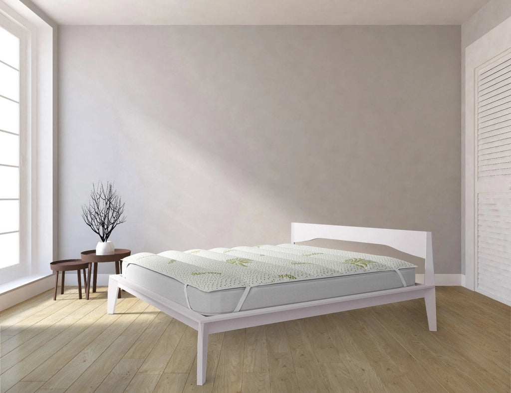 Topper Trapuntato Imbottito Singolo con Elastici Aloe Vera Bianco