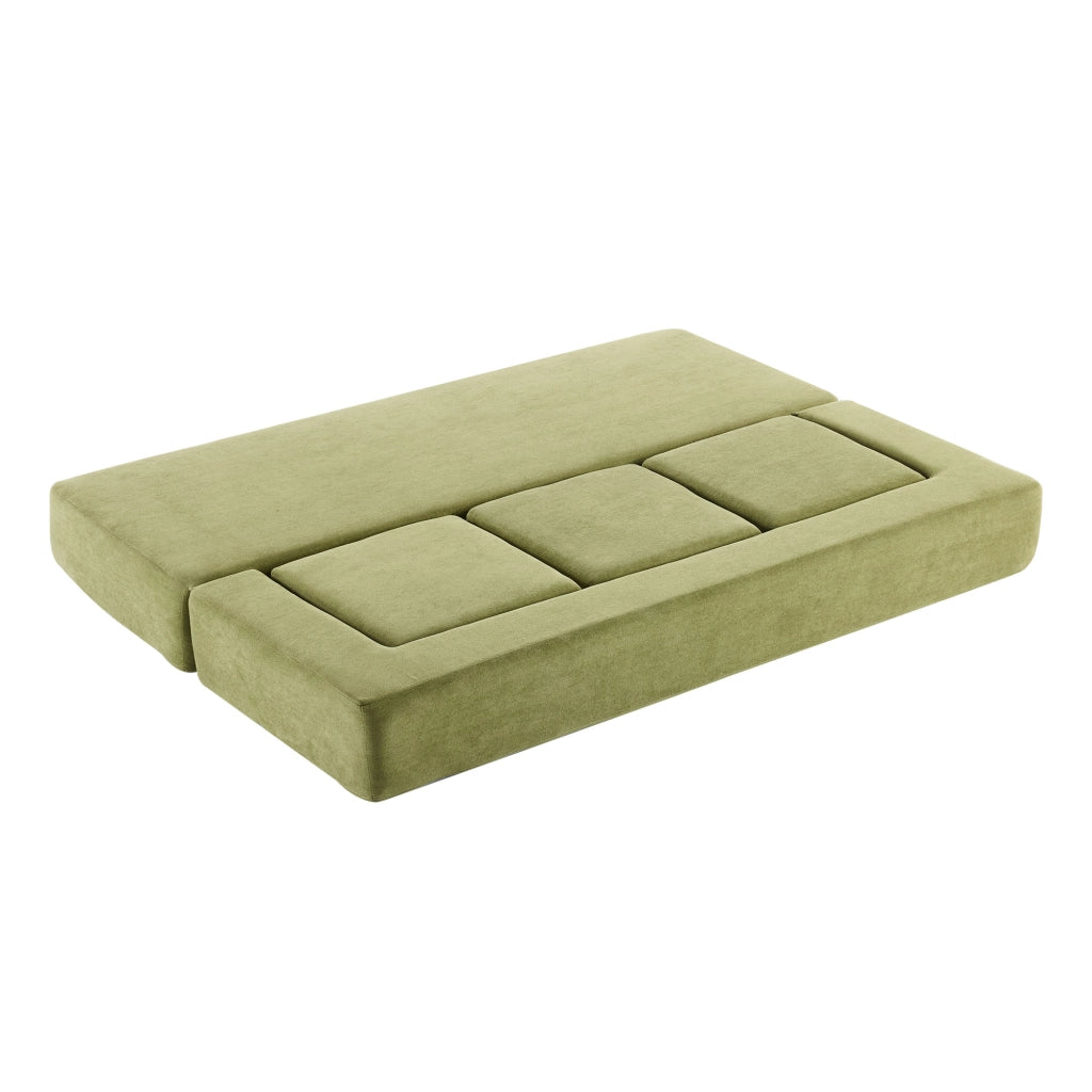 Divano letto modulare pieghevole con funzione letto e moduli componibili in ciniglia verde