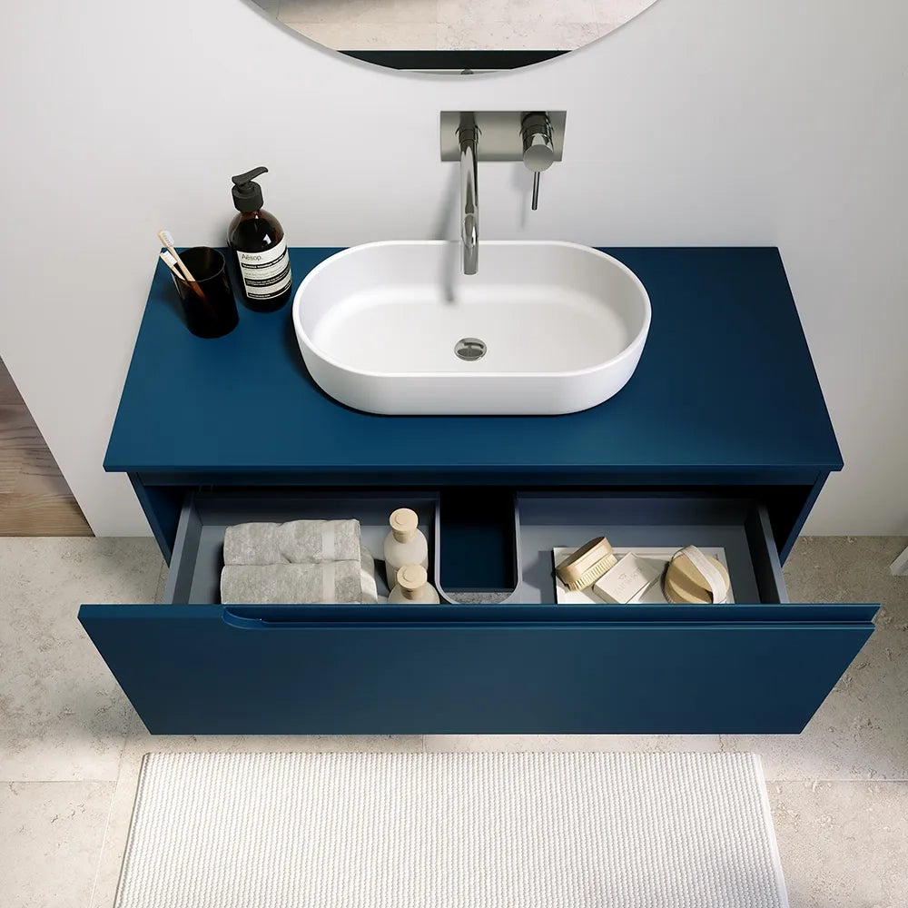 Mobile bagno sospeso 60 cm un cassetto blu zaffiro opaco con top | Ardenne