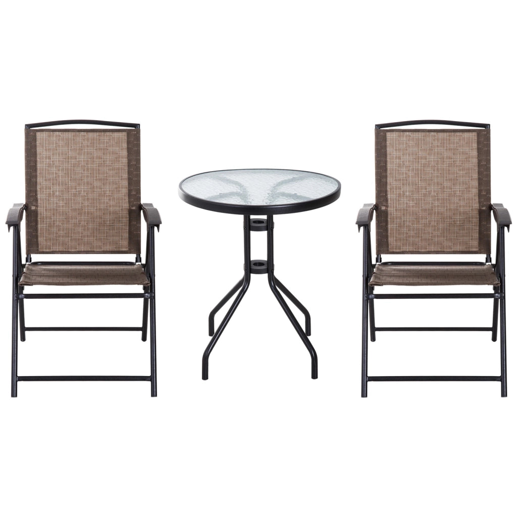 EasyComfort Tavolino con 2 Sedie Set Mobili 3pz Pieghevole Regolabile Esterno Textilene Marrone