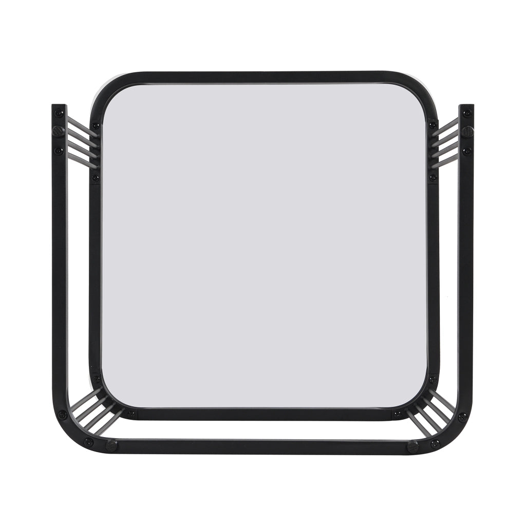 Tavolini bassi a incastro con 2 Cassetti; piano effetto marmo e vetro; per soggiorno; in MDF; Nero; 60 × 60 × 44.5 cm