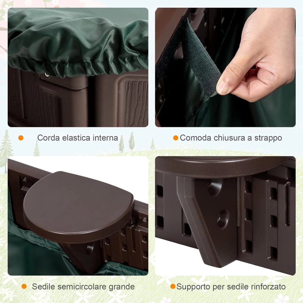 Sabbiera per Bambini con Coperchio Impermeabile, con 4 Sedie, Ideale per Giardino, Cortile e Spiaggia,183 x 105 x 21 cm, Marrone