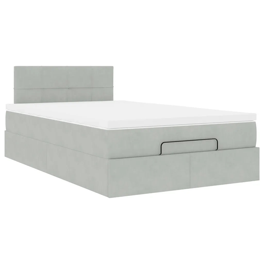 Pouf Letto con Materasso e LED Grigio Chiaro 120x190cm Velluto
