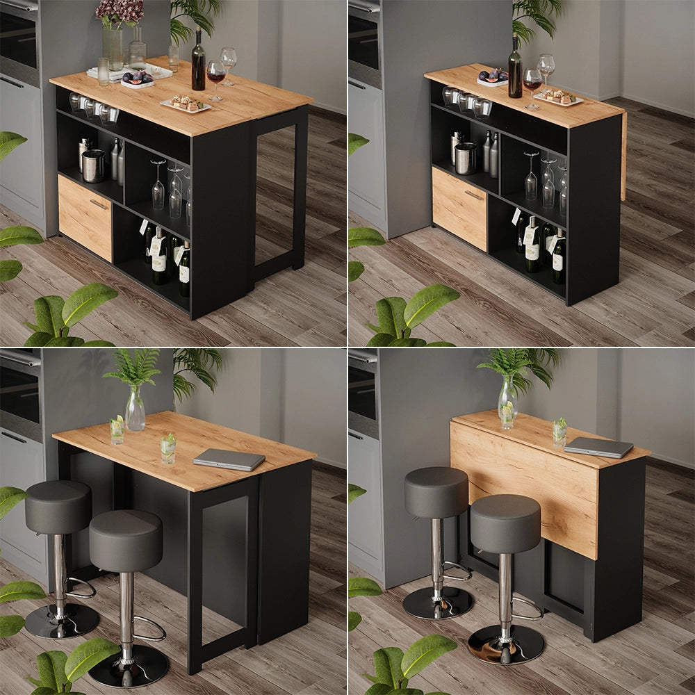 Vicco Tavolo bar alto Quercia dorata 116 x 37 cm 4x scomparti aperti e 1x porta