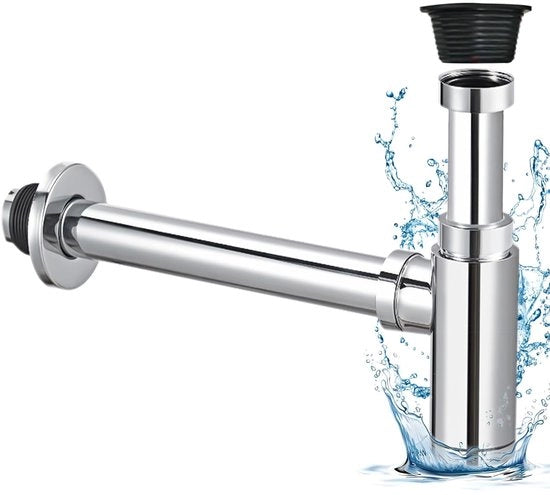 Sifone universale regolabile in altezza con apertura di pulizia e valvola di odore per lavabo, sifone per lavabo in acciaio inossidabile 1 1/4 x 32 mm